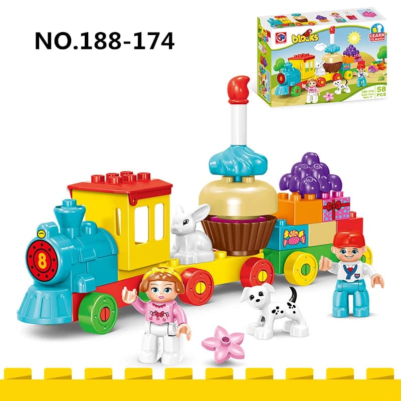 58pcs/set Creative Happy Birthday Cake Train Large Particle Building Blocks Early Education Puzzle Toys For Kids Christmas Gifts