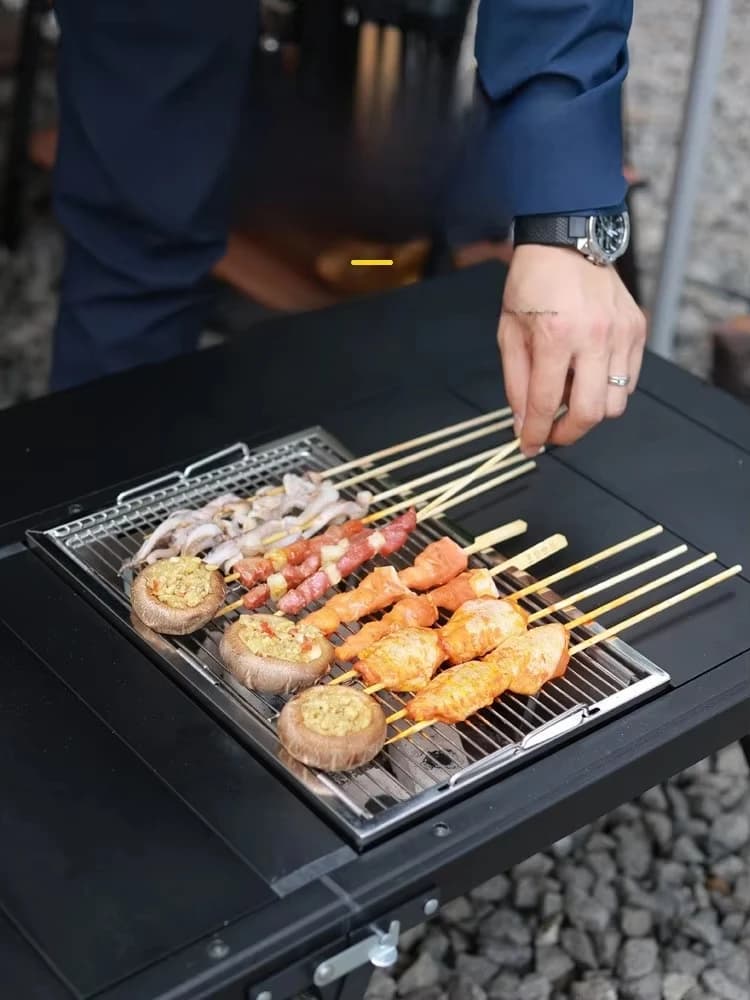 Fornello per barbecue da campeggio, griglia a carbone per tavolo IGT, altezza regolabile della piastra in carbonio, acciaio inossidabile, espandere istantaneamente