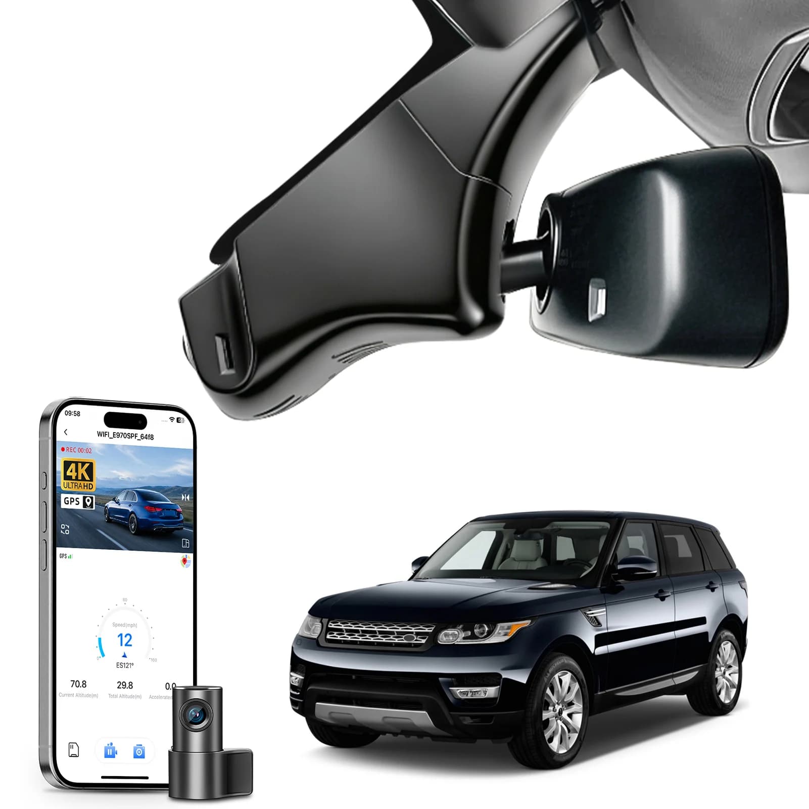 Mangoal 4K Dash Cam GPS WiFi & APP Plug and Play For Land Range Rover & Land Range Rover Sport Dash Car Camera 2010-2025