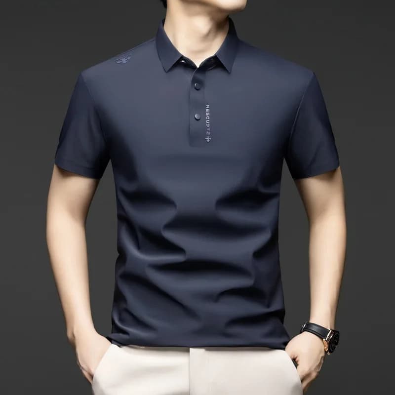 Polo a maniche corte da uomo, tinta unita, in seta ghiaccio traspirante, casual, elegante, slim fit, per golf.