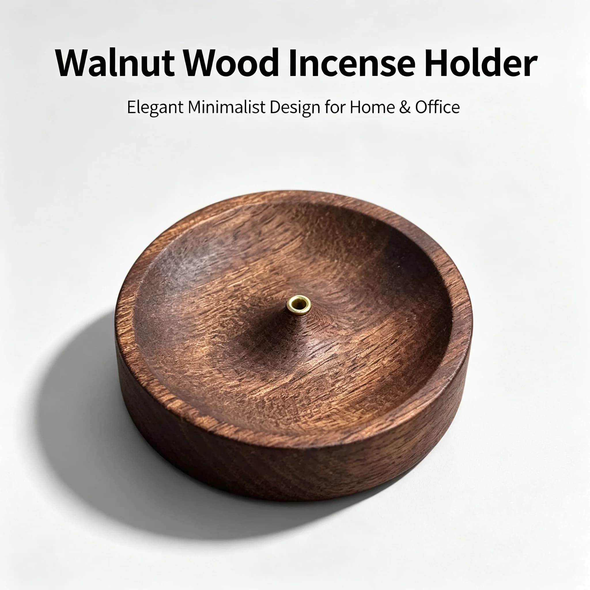 2pcsWalnut Wood Incense Holder With Brass Insert Round Ash Catcher Tray For Stick Incense Home Tea Room Tabletop Decor