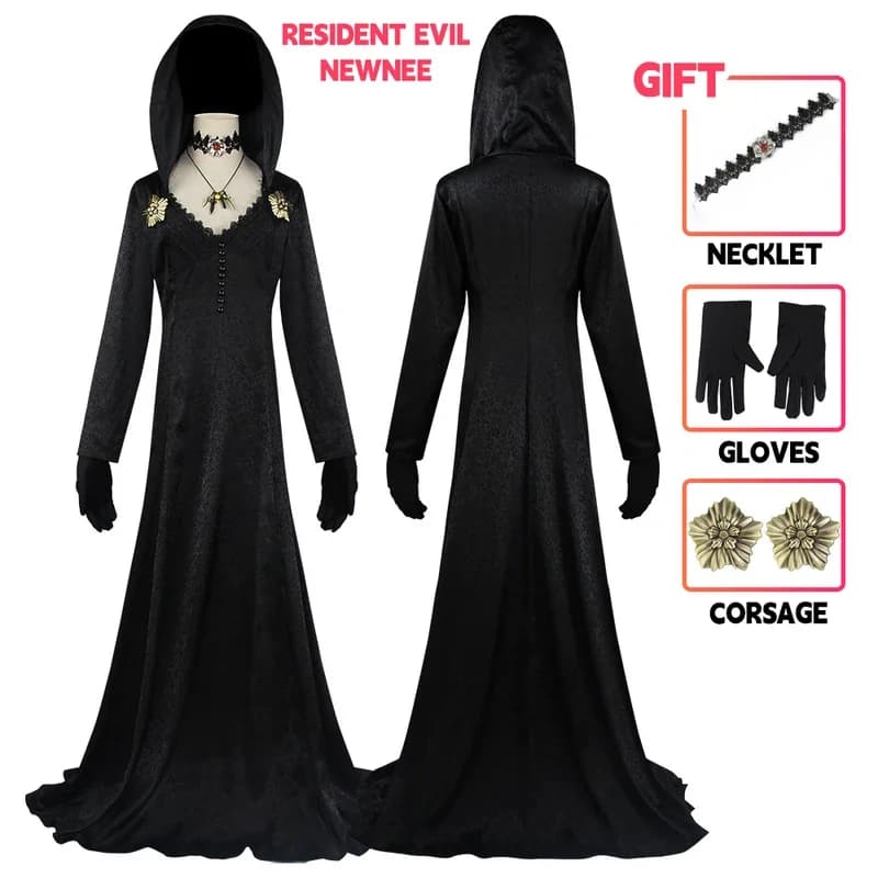 Disponibile Falena Lady Evil Cosplay Fantasia Villaggio Vampiro Lady Dimitrescu Costume Donna Abito nero Festa di carnevale di Halloween # 1