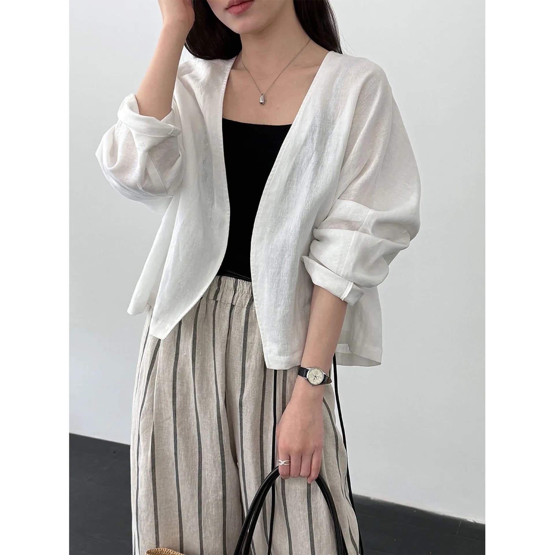 Camicette e Top da Donna 100% Lino, Collo a V, Stile Casual, Moda Primaverile, Camicia Elegante, Blusas Roupa Feminina