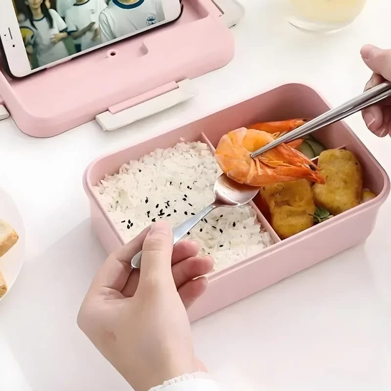 Microwave Lunch Box Wheat Straw Dinnerware Food Storage Container Bento Box with Spoons Chopsticks Children Kids School Office