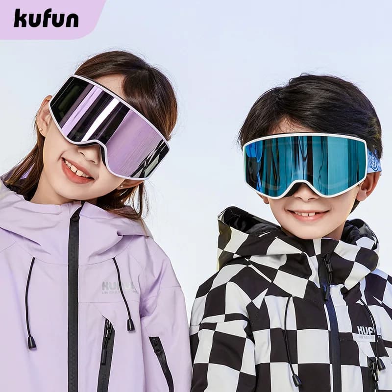 KUFUN Occhiali da sci per bambini Cilindrici Anti-fog UV400 Snowboard Occhiali sportivi da neve Occhiali Outdoor Inverno Ragazzi Ragazza con custodia
