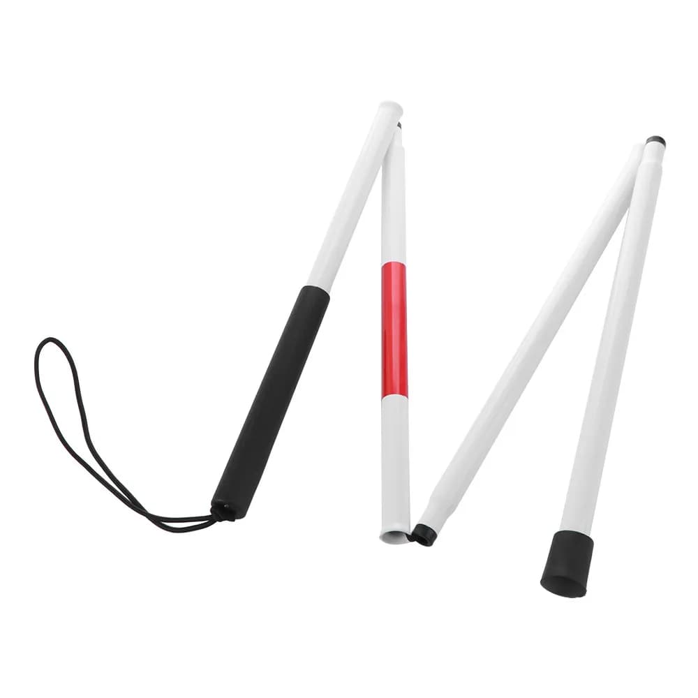 Aluminum Alloy Blind Walking Stick Reflective Anti-slip Grip Hiking Trekking Pole Portable Adjustable Height Folding Cane