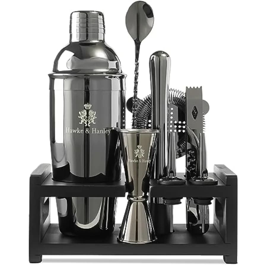 Mixology Bartender Kit: Cocktail Shaker Bar Set with a Martini Shaker Bar Tools and Black Bamboo Stand Bartending Kit with Reci