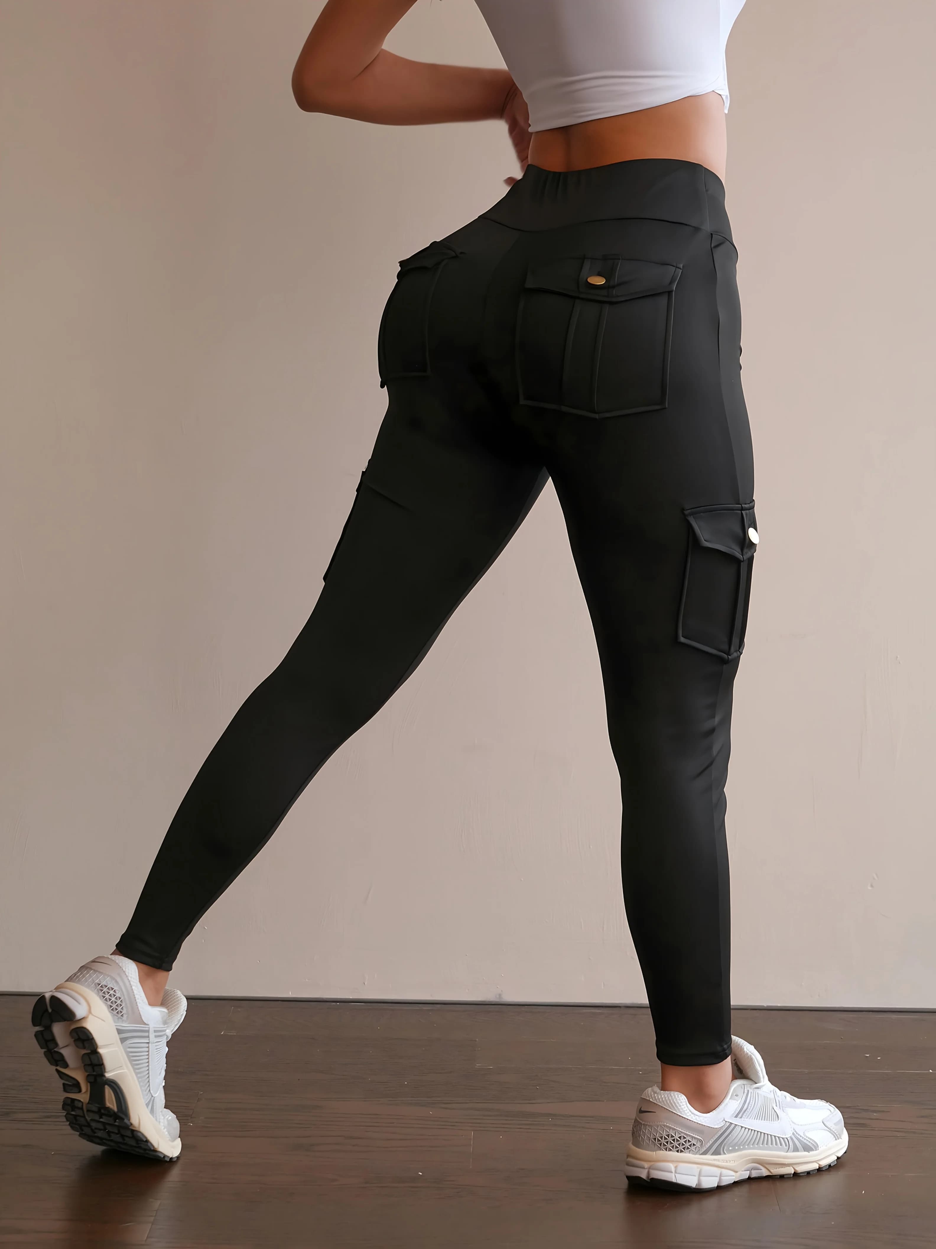 Pantaloni da yoga cargo a vita alta da donna con tasche, leggings modellanti, pantaloni sportivi elasticizzati per corsa, palestra e fitness
