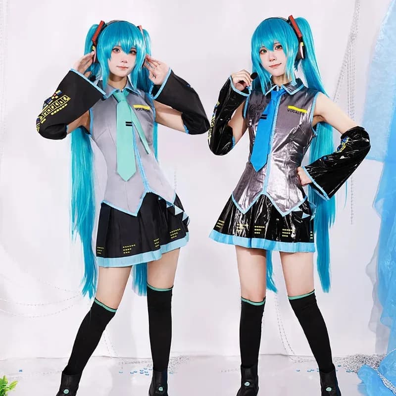 Miku Costume Cosplay Maniche superiori Calzino Parrucca Accessori Set completo Tessuto Gonna in pelle verniciata JK Uniforme Anime 4;v'5,f;6.j;8'