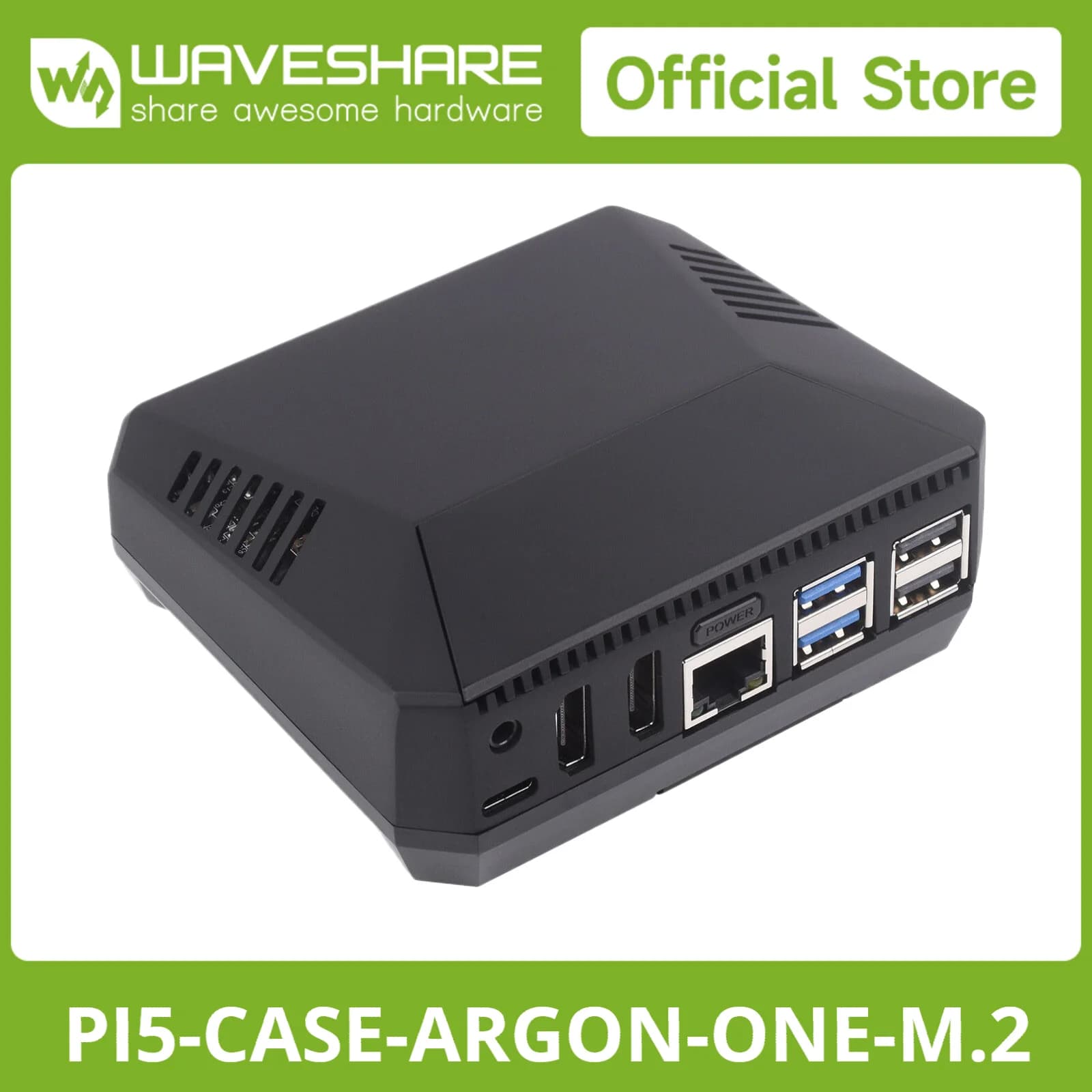 Waveshare Argon ONE V3 Aluminum Alloy Case, Built-in Cooling Fan, Optional for M.2 NVME Expansion Slot, Raspberry Pi 5