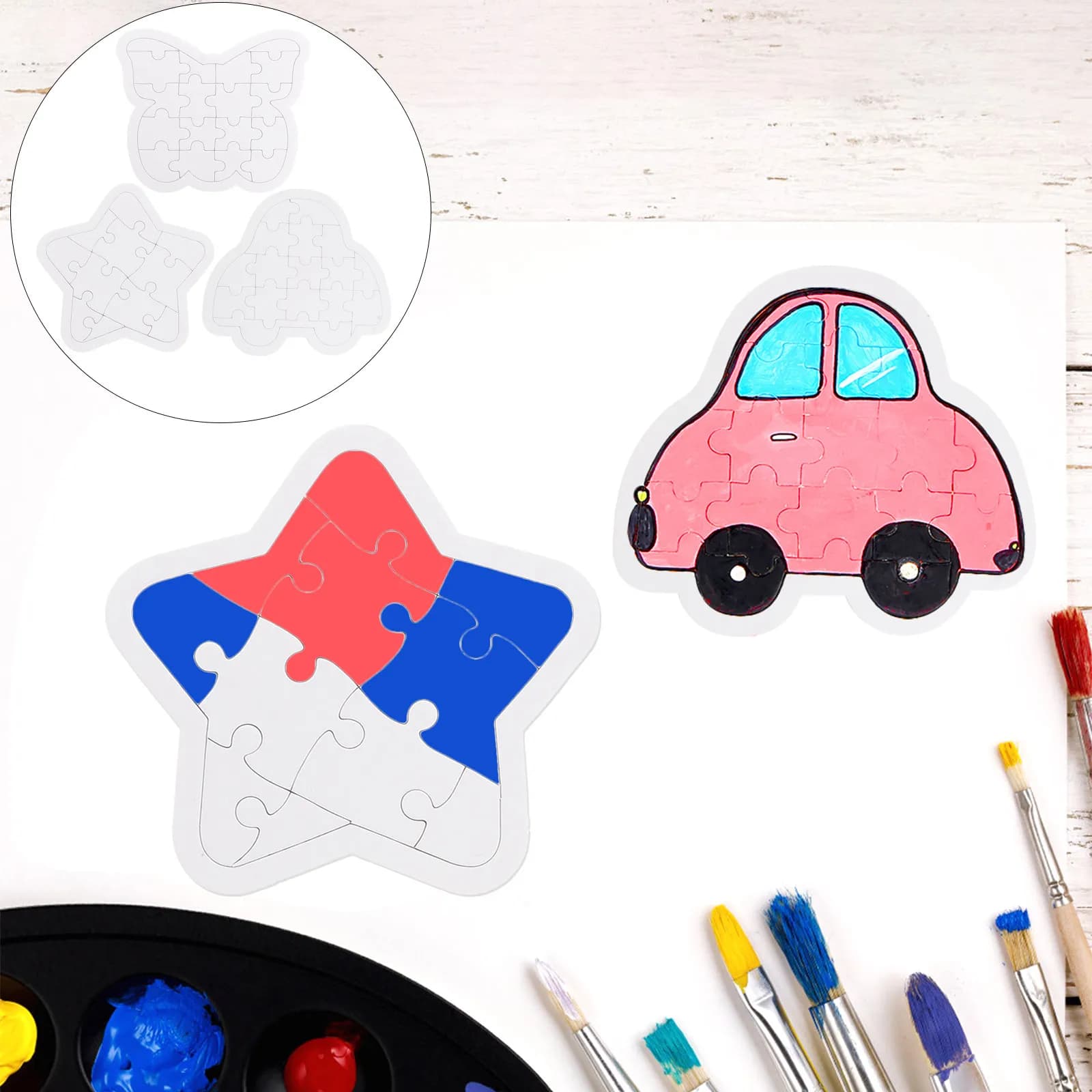 Set di 6 Puzzle Bianchi Fai-da-Te per Bambini, Pacchetto di Puzzle in Carta per Graffiti e Disegno, per Attività Artistiche e Colorazione, Divertimento di Smontaggio e Rimontaggio