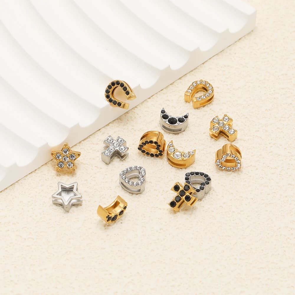 5 pezzi squisiti perline di zirconi con croce a stella perline in acciaio inossidabile per collane fai da te bracciali forniture creazione di gioielli da donna all'ingrosso