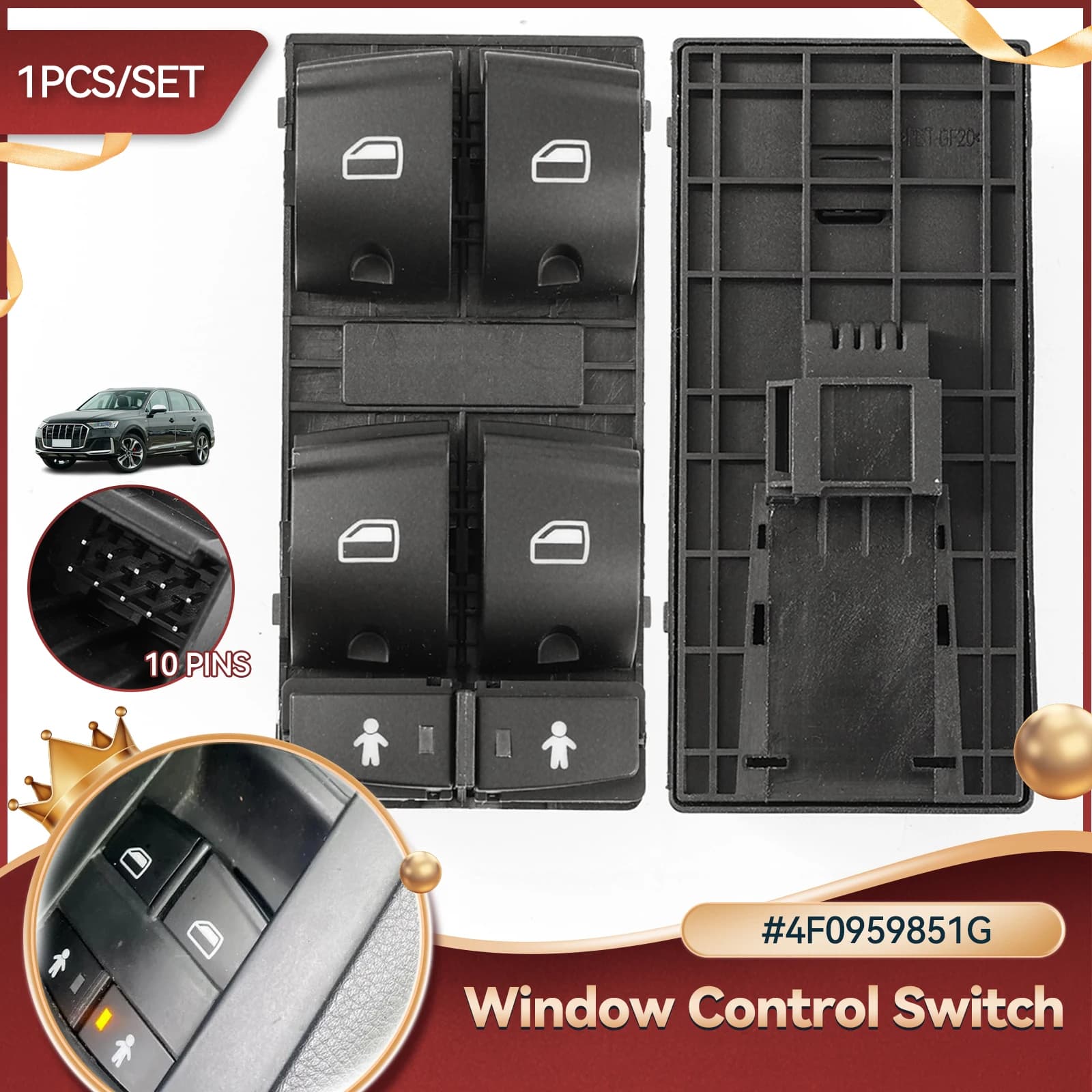 Per Audi Q7 2007-2015 A6 2005-2011 anteriore sinistro alzacristalli elettrico interruttore di controllo pulsante di regolazione accessori per auto 4F0959851G