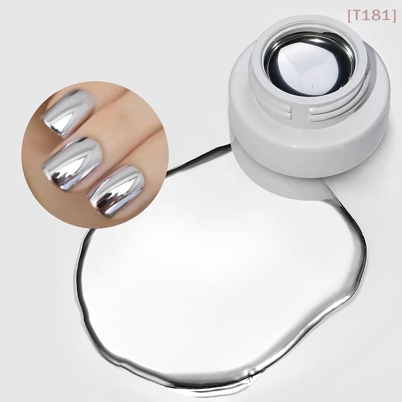 Colla per Unghie Effetto Specchio Metallico Argento Super Brillante per French Manicure, Linee e Bordi, Smalto per Unghie Fototerapico