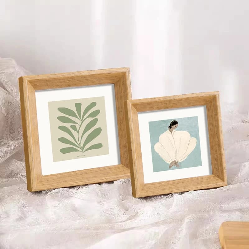Square Wooden Picture Frame Nordic Style - Mini Frame for Oil Pastel Artwork, Girl's Room Photo Display Mini Desktop Frame