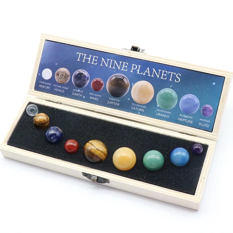 Cristallo naturale 8 9 Pianeti Palla Sistema solare solare Roccia Quarzo Pietre Perline Guarigione Reiki Chakra Sfera di energia Galassia Modello Globo