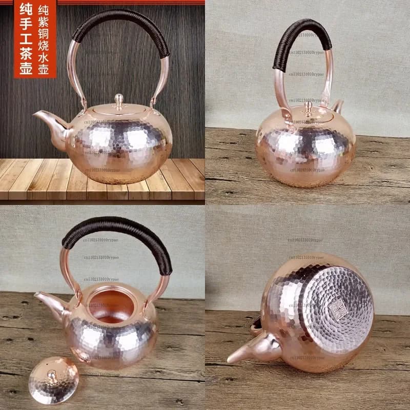 2026 Hot Sale Pure Red Copper Thickened Kettle Handmade Copper Teapot Electric Ceramic Stove Kung Fu Set for Brewing and