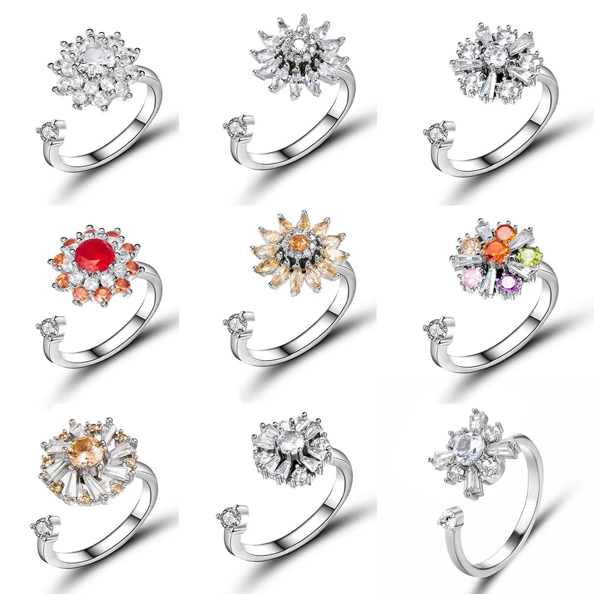 Fidget Anti Stress ansia anelli girevoli per le donne moda lucido zircone fiore fiocco di neve Spinner anello di barretta gioielli estetici
