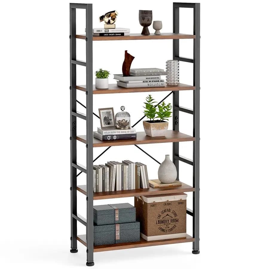 Bookcase with 5 shelves, Modern Classic shelf, High exhibitors for Living and Office, Organizer for CDs and Books