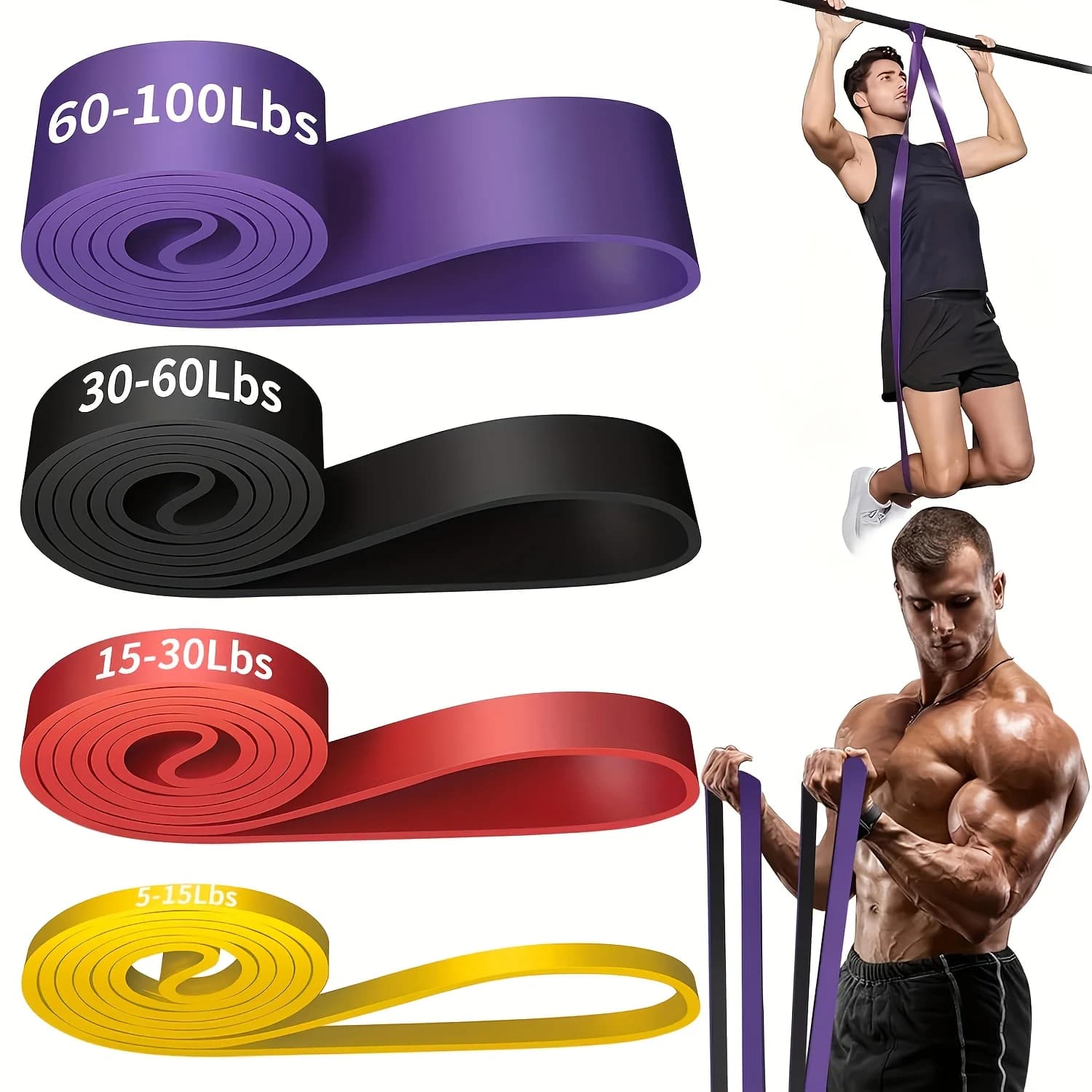 Set di Fasce Elastiche Impilabili per Allenamento Muscolare, Esercizio, Fitness, Modellamento, Materiale TPE, Adatto per Palestra, Casa, Uso Esterno