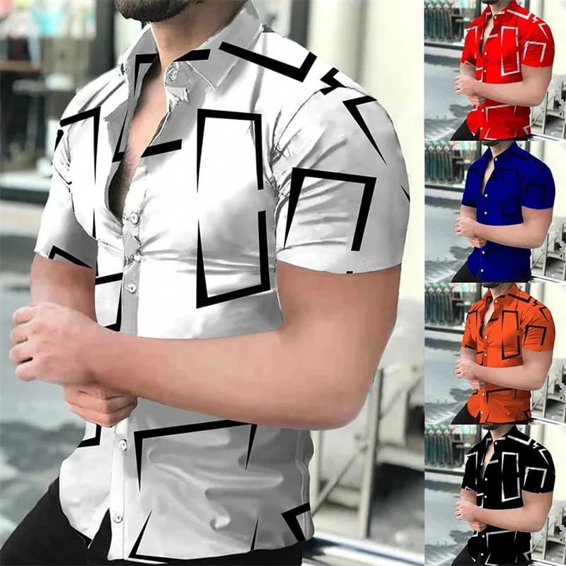 Stagione primaverile e autunnale, tendenza di strada con stampa digitale 3D europea e americana, camicia casual con risvolto a maniche lunghe da uomo, camicia