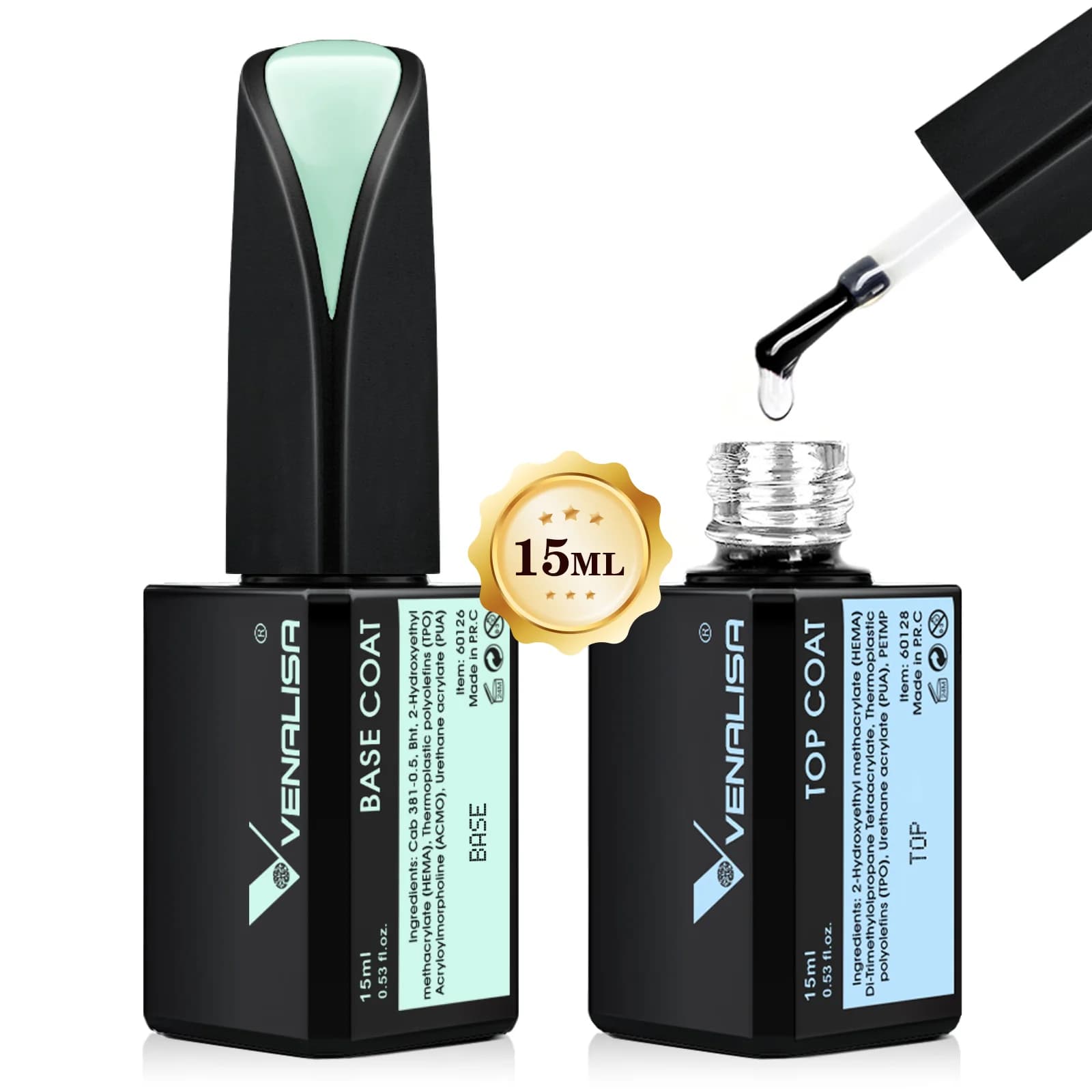 VENALISA Top Coat con diamanti a lunga tenuta Super lucido anti-giallo Soak Off Smalto gel per unghie UVLED Semi permanente Smalto gel colorato15ml