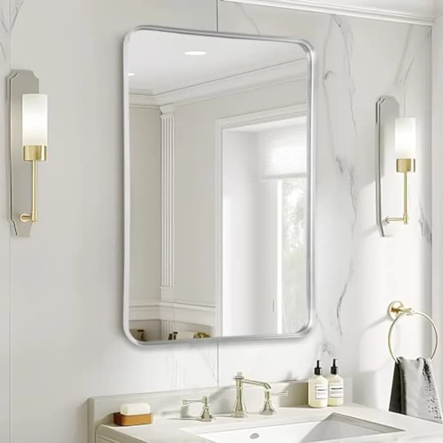Specchio da Parete Rettangolare per Bagno - Grande Specchio Incorniciato 36x24 Pollici, Specchi Rettangolari Spazzolati da Appendere per Camera da Letto, Res