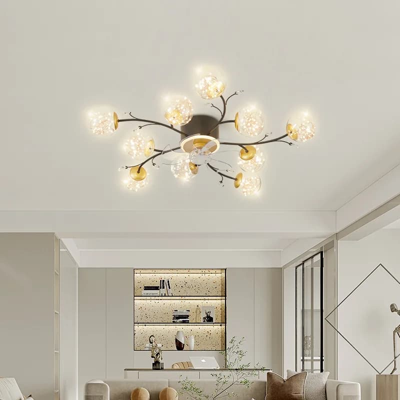 Nuova lampada da soffitto con ventilatore per soggiorno, creativa, effetto cielo stellato, calda, romantica, elegante, silenziosa, per sala da pranzo e camera da letto.