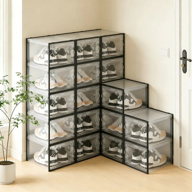 6/24-piece transparent shoe box storage box, stackable storage container, adjustable modular storage solution suitable for wardrobes and home, stackable design, transparent wardrobe storage solution, 24-piece set of shoe boxes for saving space