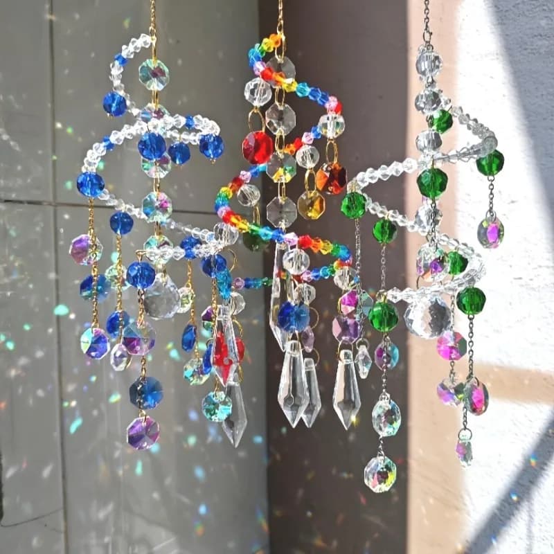 2PCS Handmade Rotatable Crystal Wind Chimes, Sun Catchers Multi-scene hanging decor for windows, balconies, gardens, patios & car interior Ideal holiday gift to spruce up festive ambiance