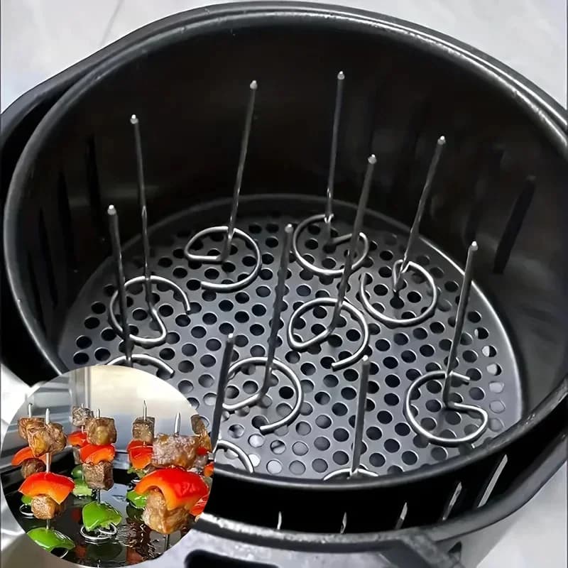 10 pezzi spiedini in acciaio inossidabile friggitrice ad aria forno grill riutilizzabili griglia verticale con anelli antirotolamento antiscivolo per uso alimentare