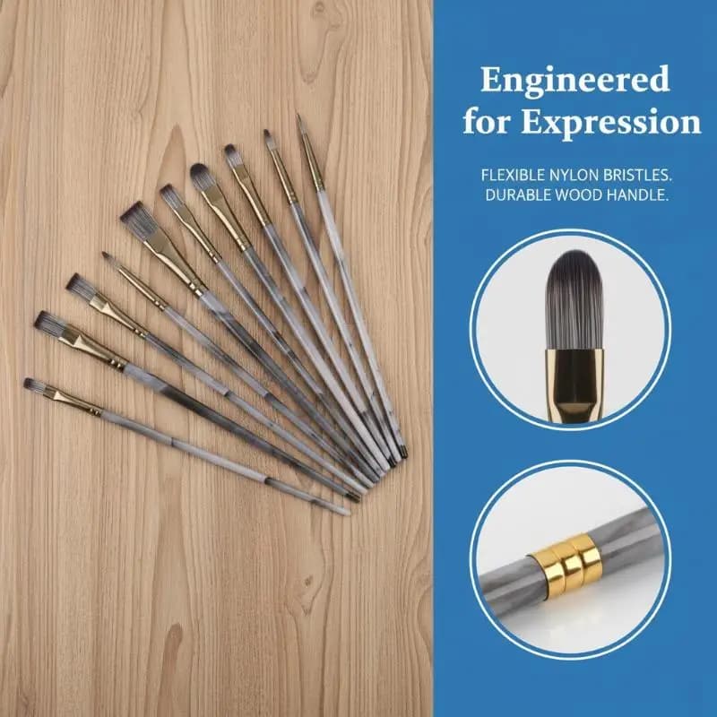 10Pcs Nylon Hair Artist Paint Brush Set Professional Colorful Oil Painting Brushes Watercolor Acrylic Paintbrush