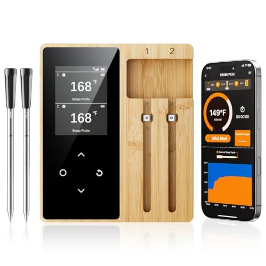 Termometro Digitale Wireless per Carne con 2 Sonde, Termometro Alimentare Bluetooth a Lungo Raggio con Avvisi Smart tramite APP per Cucina e Griglia
