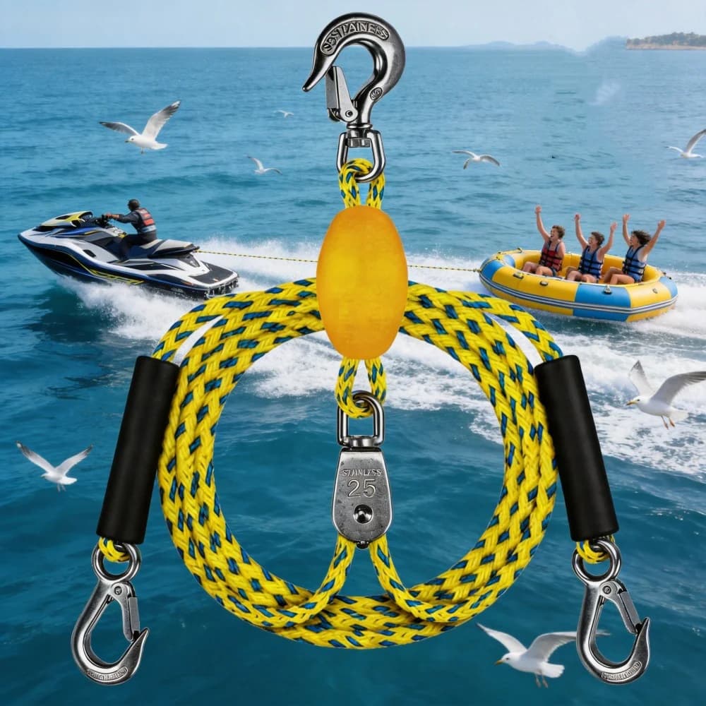 Heavy-duty boat towing with stainless steel connector for towing rope, boat tow rope, kayak rowing rope, inflatable pontoon
