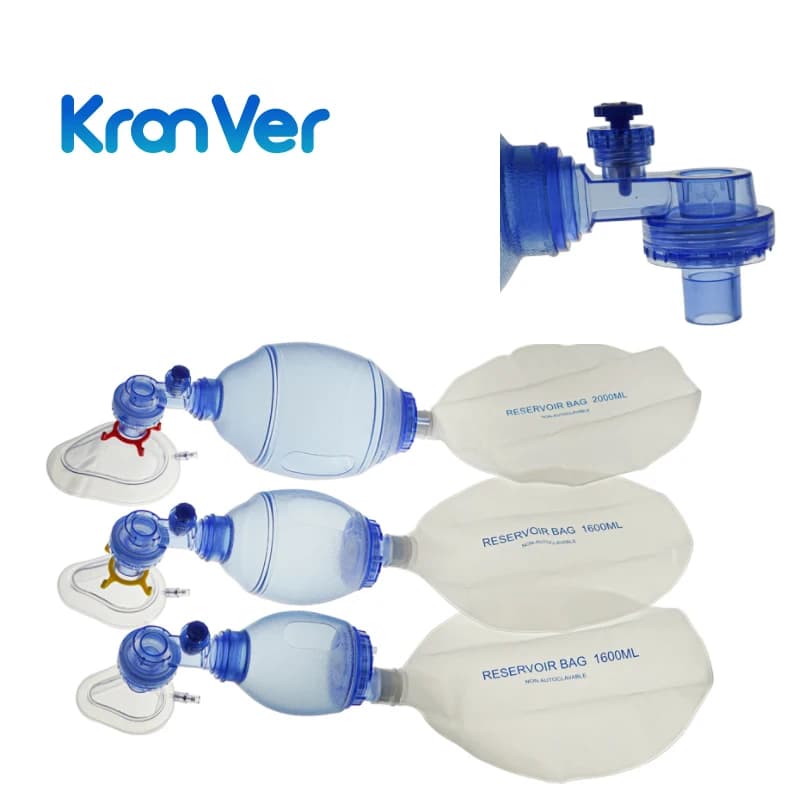 Resuscitatore Artificiale KranVer, Sacca di Emergenza Ambu in PVC, Resuscitatore Manuale, Sacca Reservoir, Strumenti di Primo Soccorso per Adulti, Bambini e Neonati