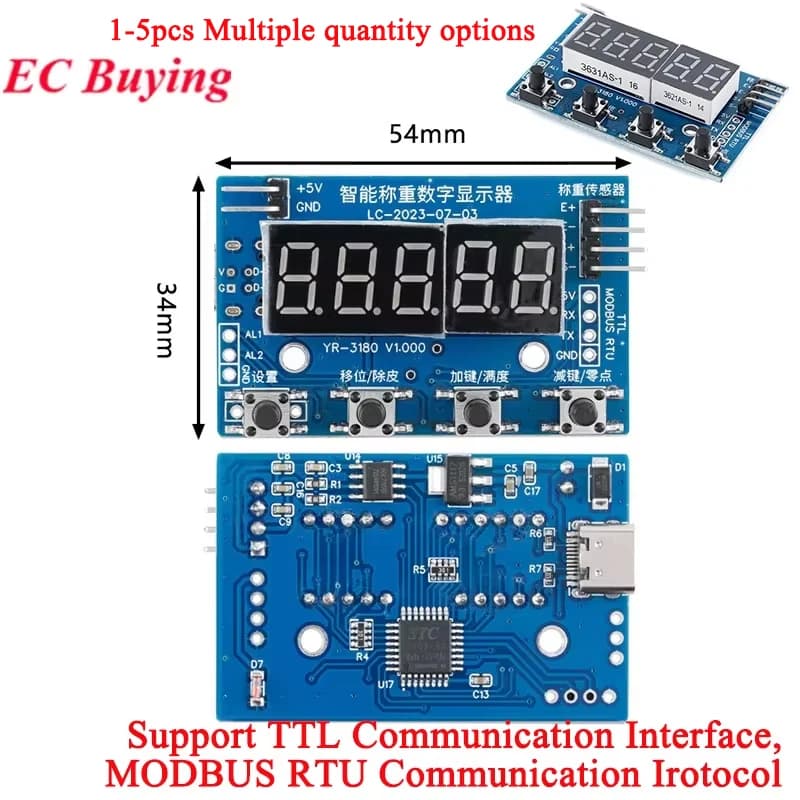 1-5Pc HX711 Cella di carico AD Modulo sensore di pressione di peso Display Strumento di pesatura a 24 bit Bilancia elettronica Tipo-C TTL Modbus RTU