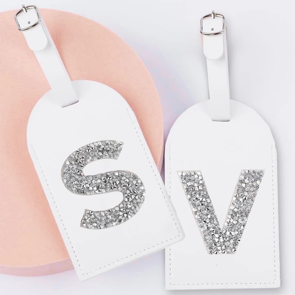 AZ Strass Monogramma Etichetta per bagagli in pelle Etichetta per valigia Etichetta per bagagli Etichette per borse da imbarco Nome ID Indirizzo Titolare Accessorio da viaggio