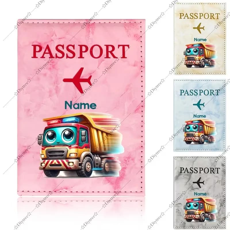 Customi Passport Holder Designed in a Vibrant Cartoon Truck Shape, Featuring a Cute Big-Eyed Construction Vehicle Design