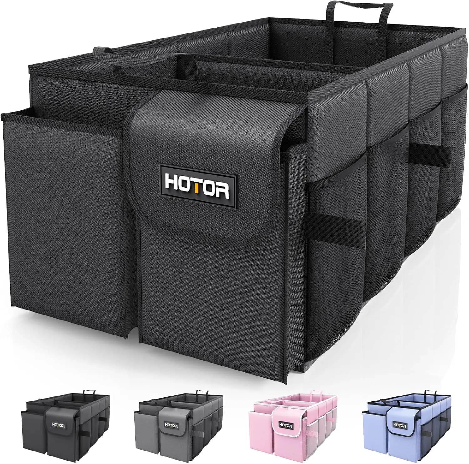 Organizer Pieghevole per Bagagliaio Auto con 2 Scomparti e Tasche in Rete per SUV e Berlina, Nero, 21.3x12.6x10.6 Pollici