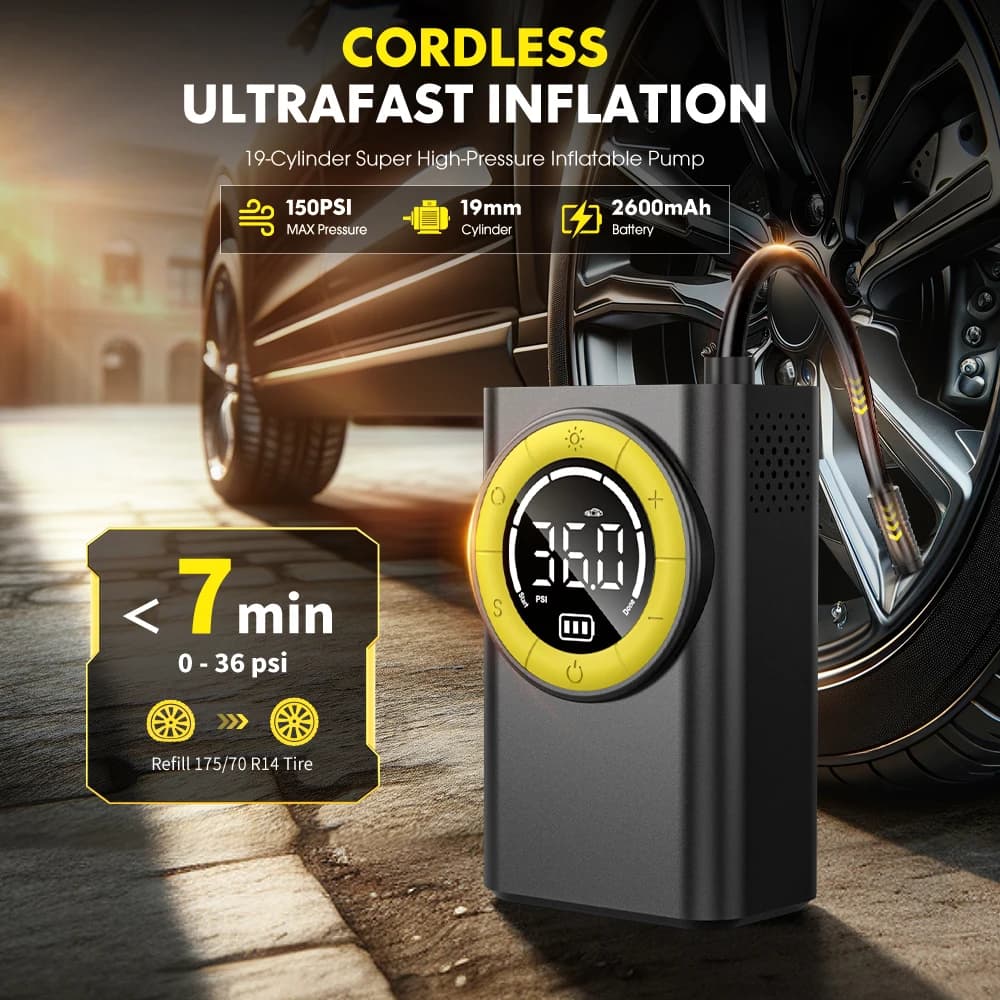 Pompa d'aria portatile wireless Carsun con display digitale illuminante per motocicli e biciclette