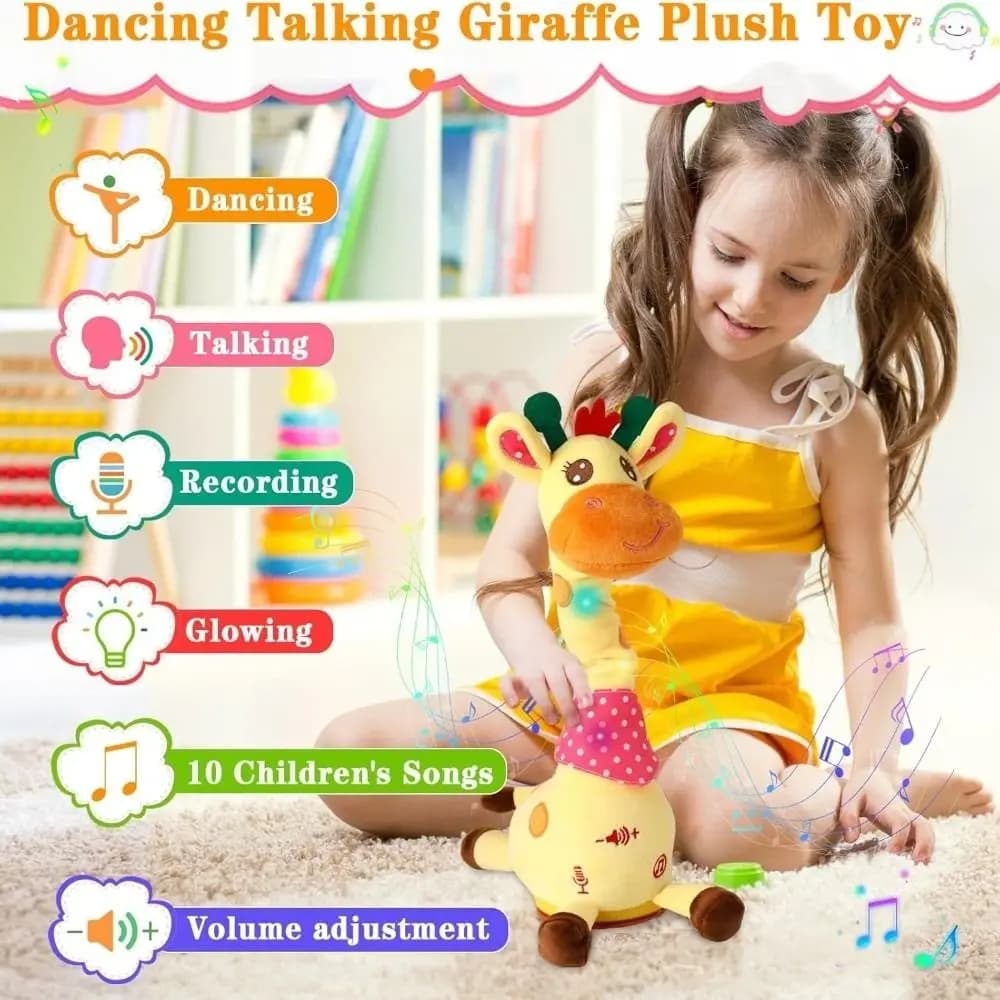 Ripetendo quello che dice che balla giraffa parlante giocattolo volume regolabile con 10 canzoni giocattolo di peluche musicale luminoso