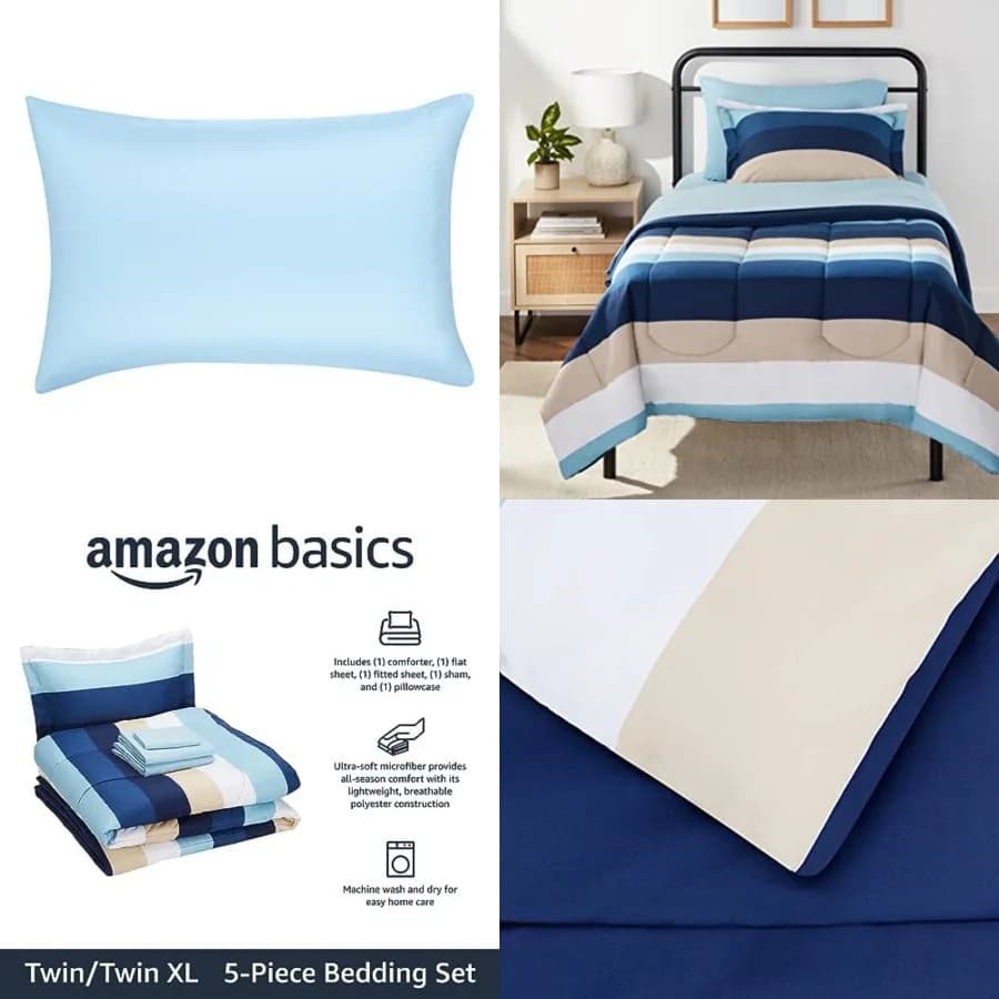 Set di Biancheria da Letto 5 Pezzi con Lenzuolo, Misura Twin XL, Set Completo in una Borsa
