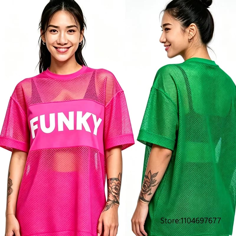 NEW Fitness Dancing Wear Fitness Yoga Sports Group Dance Mesh Stretch Short Sleeve T-Shirt 1345