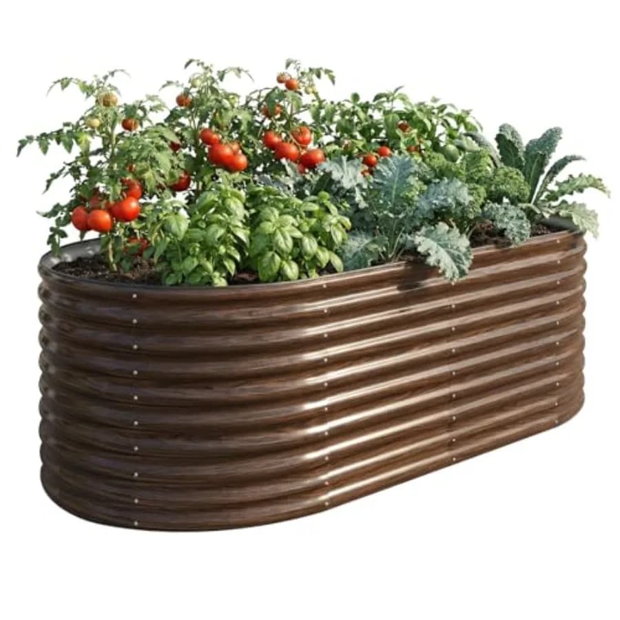 Fioriera Rialzata Ovale in Metallo Zincato da 36 Pollici (8x4x3ft) per Orto, Frutta e Fiori, Resistente alla Ruggine, per Esterni