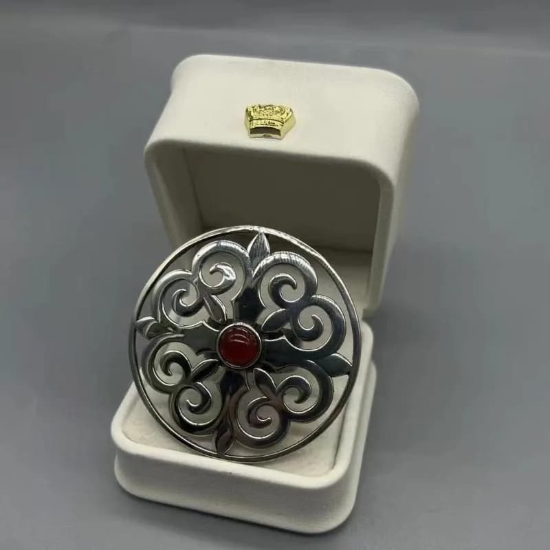 Ethnic style round exaggerated design sense ring ethnic style temperament light luxury ring retro Mongolian index finger ring men and women