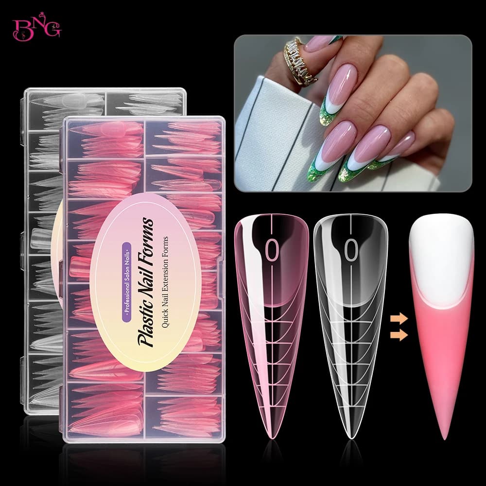 BNG Stiletto Quadrato Unghie Doppie Forme per Manicure Francese Estensione delle Unghie Acriliche Forme per Unghie Riutilizzabili per Gel Poly Builder 15 Formati