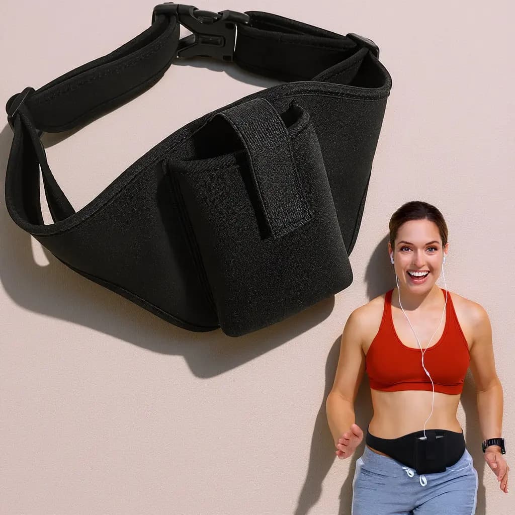 Marsupio Fitness con Supporto Microfono, Cintura Regolabile in Neoprene per Corsa, Porta Telefono e Microfono