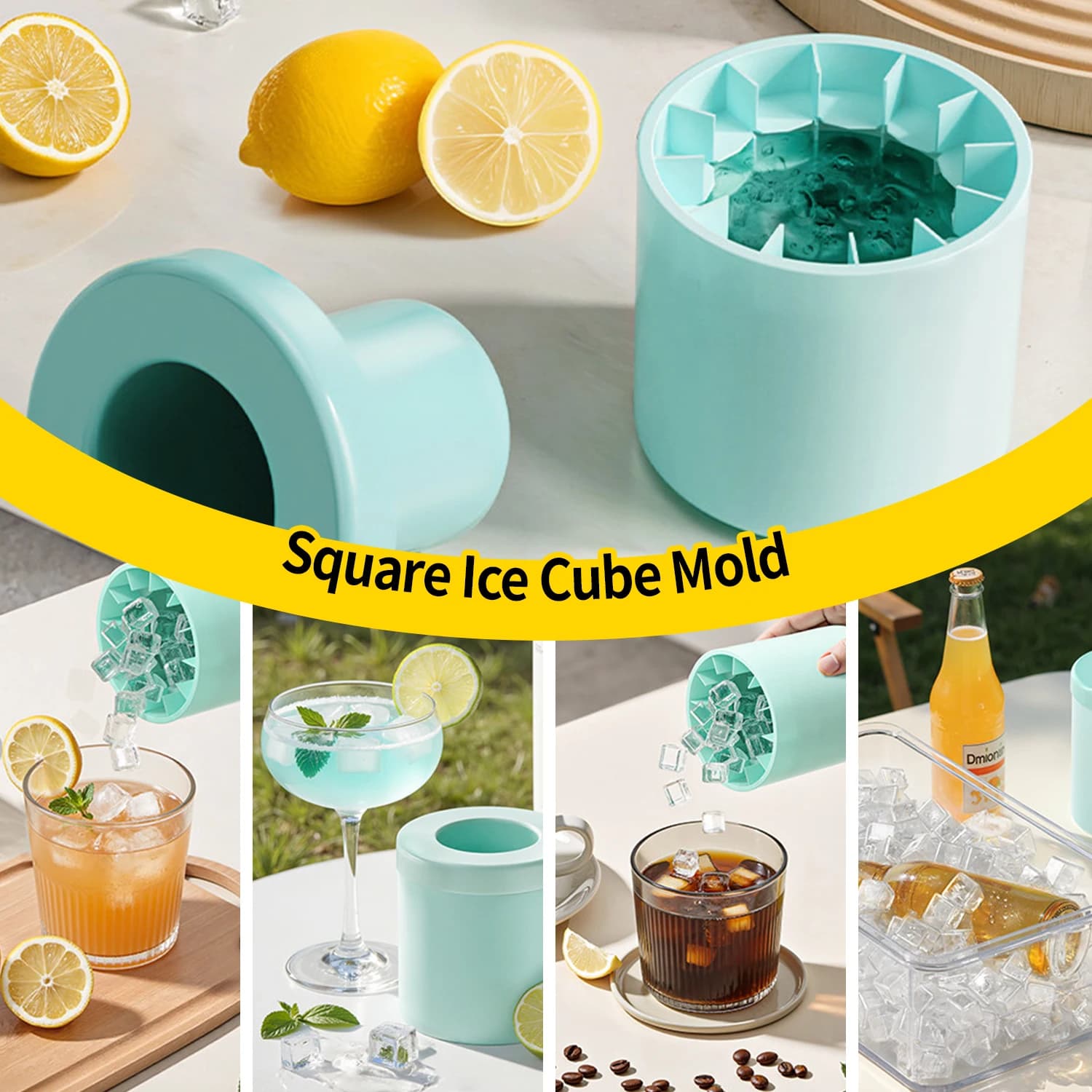 Stampo per Cubetti di Ghiaccio OANKR in Silicone Alimentare, Vassoio Quadrato per Ghiaccio Fai-da-Te, Accessori per Casa e Bevande