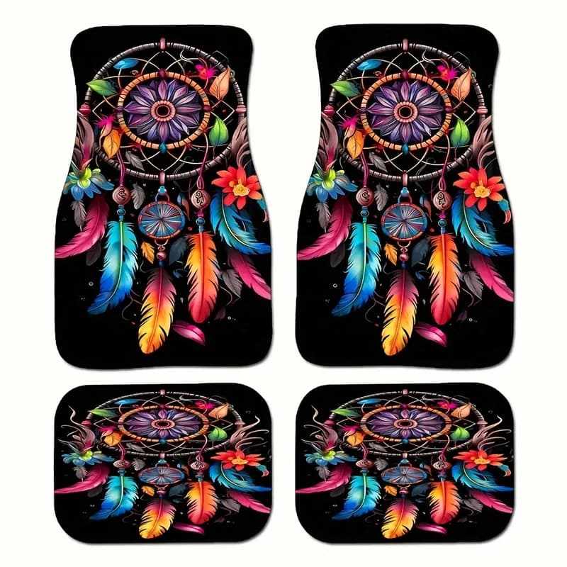 4pcs Dreamcatcher Pattern Car Floor Mat Set Universal for All Seasons Cars and SUVs Perfect Gift for Men Women