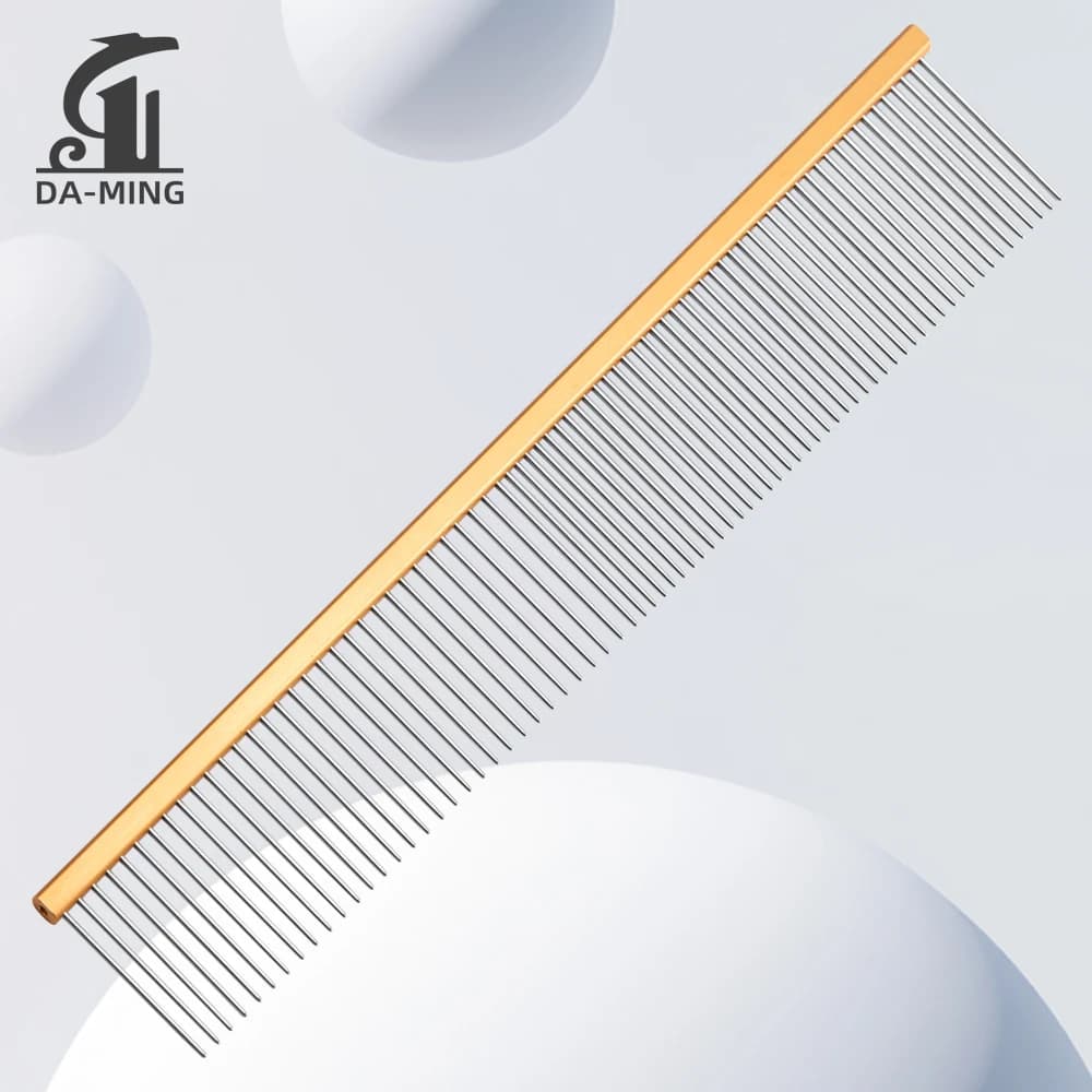 Ultra-light Simple Stainless Steel Pet Grooming Comb for Cats & Dogs Semi-Dense Teeth Colored Handle Household Premium